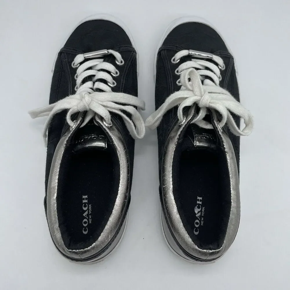 Coach New York Francesca C Monogram Lace Up Sneakers Women’s 8.5B Black/Silver